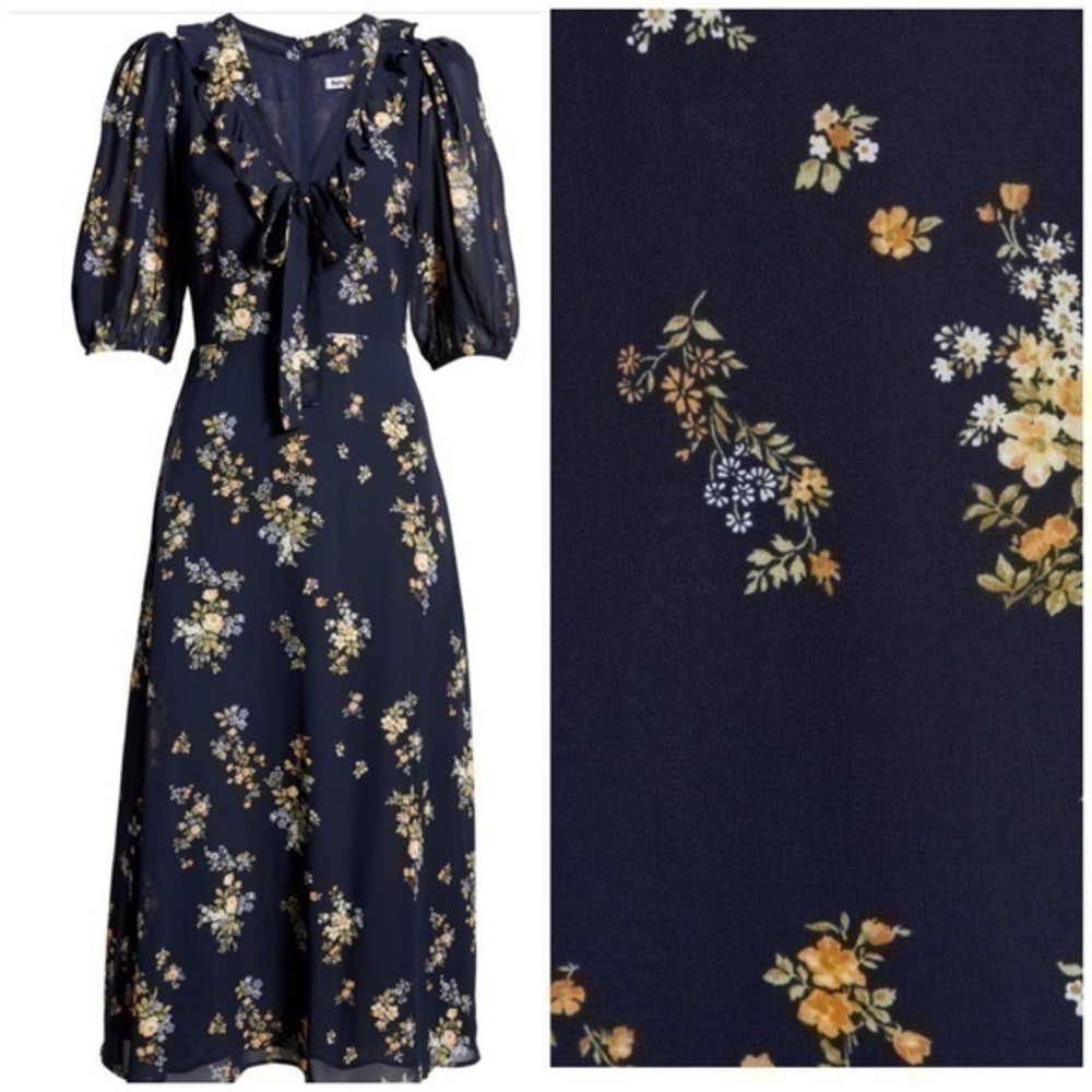 💋Reformation Brook Vittoria floral print tie neck midi dress